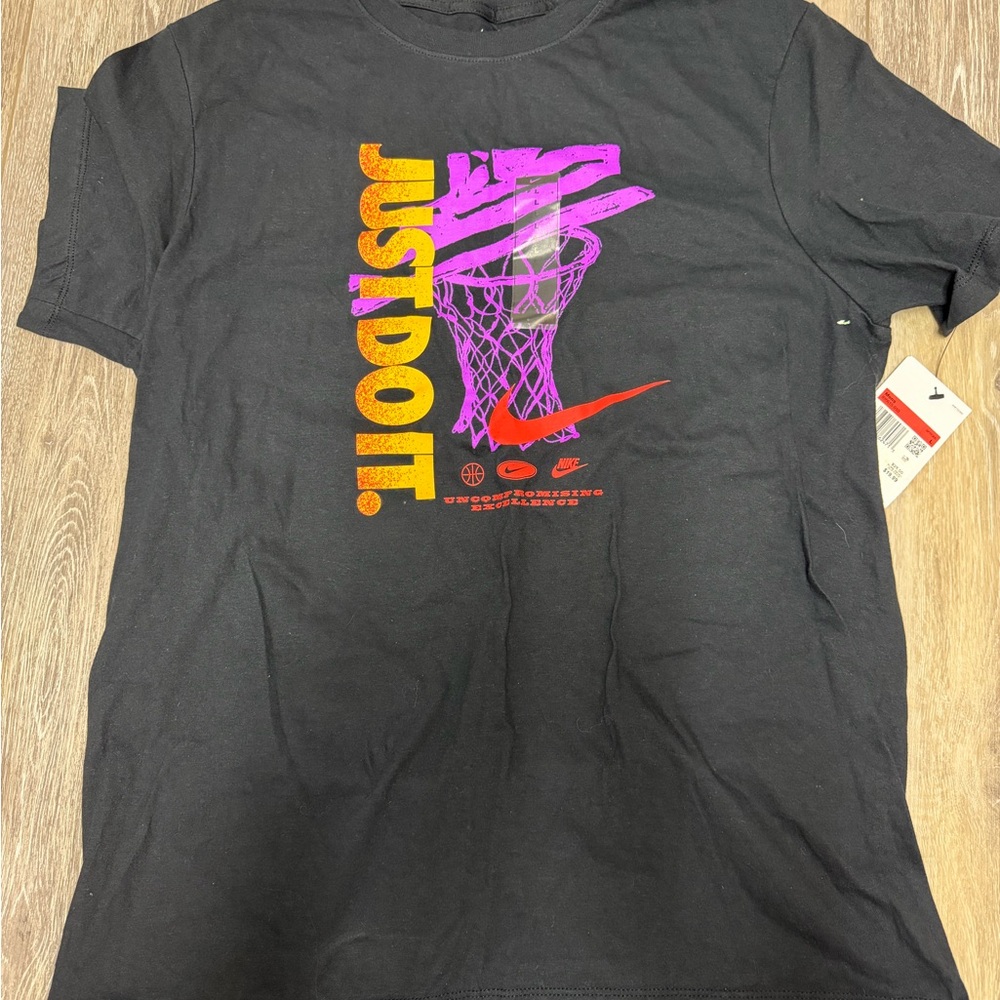 Nike Black Tee with Purple and Orange Just Do It Graphic